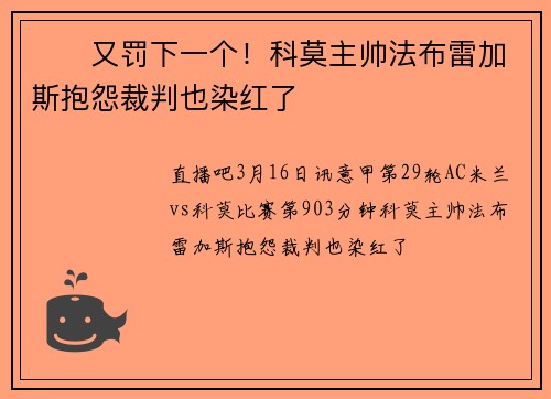 ❌️又罚下一个!科莫主帅法布雷加斯抱怨裁判也染红了