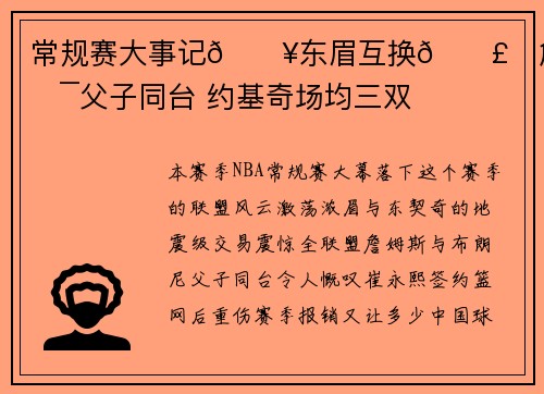 常规赛大事记💥东眉互换💣️詹姆斯父子同台 约基奇场均三双